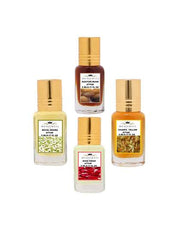 Menjewell Royal Mogra+ Kasturi Musk+ Rose Fresh+ Champa Yellow Attar Perfume 5ml 0.17 Fl.oz. Each Pack Of 4 | Unisex Fragrance