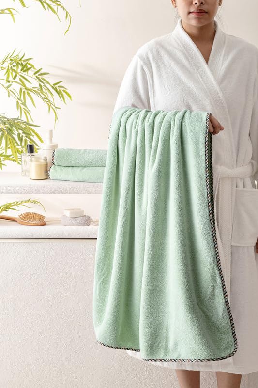 Spread Spain Microfiber Bath Towel 360 Gsm | Bath Towel For Men & Women Extra Soft Plush & High Absorbent | Set of 2 (Olive)