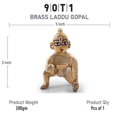 Laddu Gopal Idol, Petal Ke Laddu Gopal, Thakur Ji, Gold, Brass, Size - 5 X 3 Inches, Large, Bal Gopal Idol, Lord Krishna, For Pooja Room, Home Décor, Handmade Statue, Krishna Murti