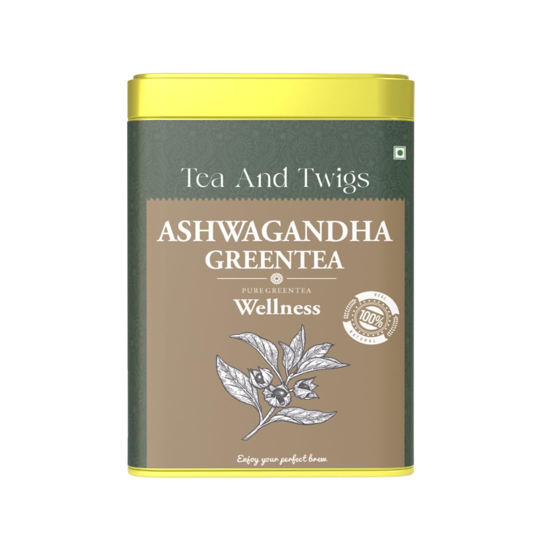 Tea And Twigs Ashwagandha Green Tea - 30gm, 1.05 Ounce, 15 Teabags | Ayurvedic Blend Of Himalayan Green Tea, Natural Ashwagandha & Real Cardamom - Boosts Immunity & Improves Memory, Caffeine Free