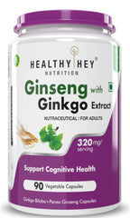 Healthyhey Ginseng + Ginkgo Biloba Improves Memory & Concenration, Safe & Effective Dose For Daily Consumption | 90 Veg Capsules 150gm 0.3lbs