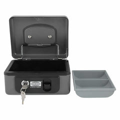 Imported Metal Cash Box With Dual Combination & Password Lock Small Size Money Box For Cash, Jewellery Safe Locker With Removable Plastic Coin Tray, Colour - Dark Grey, Material - Metal