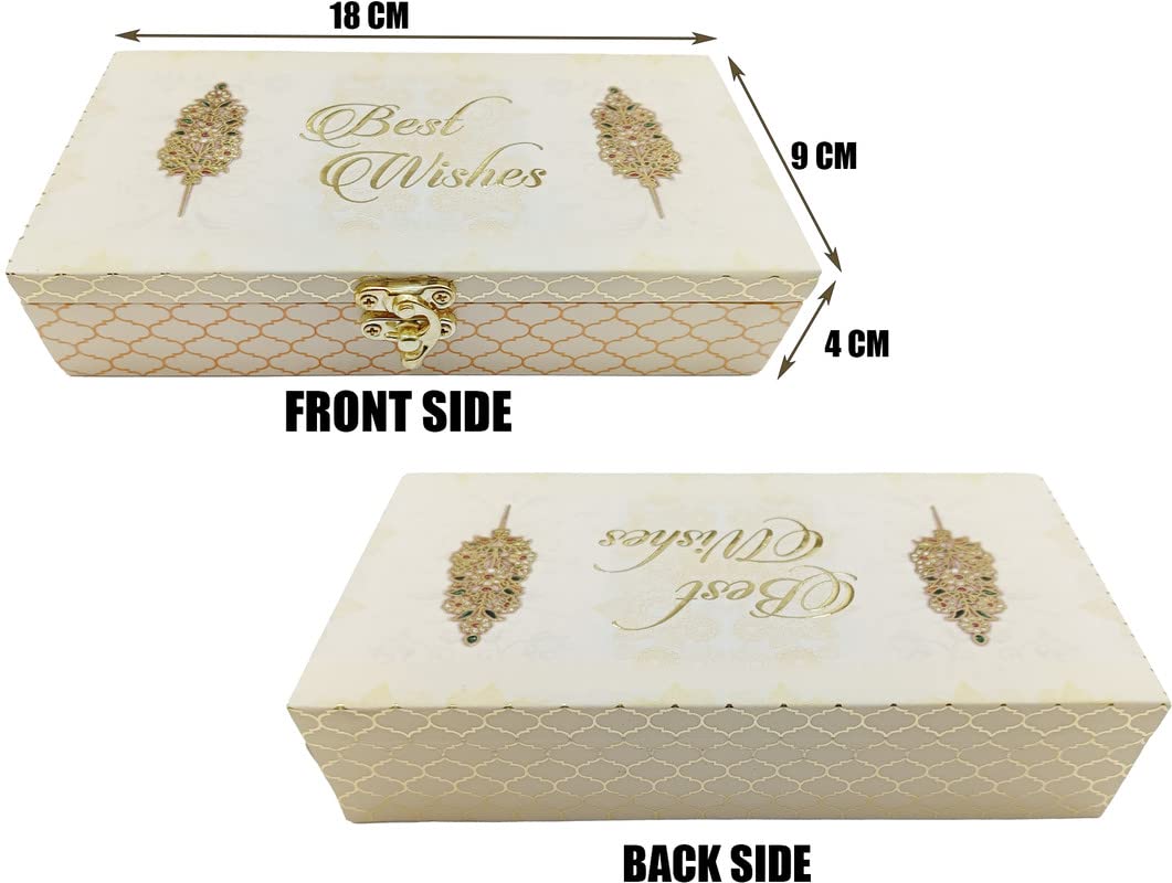 Designer Wodden Fancy Shagun Gift Boxes For Wedding, Shagun Cash Box Or Money Box With Mgi Printing For Wedding, Engagement, Holi, Diwali, Baby Showers, Colour - Gold, Pack Of 2