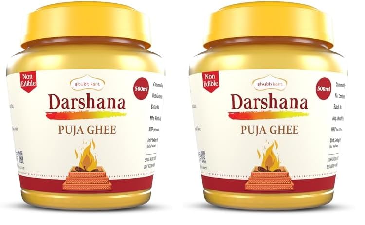 100% Pure Darshana Puja Ghee By Shubhkart | Desi Puja Ghee For Diya & Batti Perfect For Festivals | 1 Litre (500ml * 2) 33.8 Ounce | Jar Pack