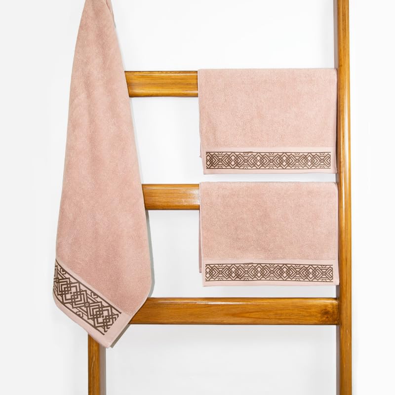 Rangoli 100% Cotton Fibre 2 Hand & 1 Bath Towel 1100 Gsm | Highly Durable & Absorbent Towel | Skin-Friendly & Quick Drying Luxury Towels (Peach) - Pack Of 3