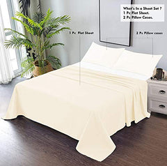 Double Bedsheets With 2 Pillow Covers - 81 X 96 Inches, Ivory | 750 Thread Count Sateen Finish Luxuries - Ideal For Guest Room, Hotel Quality | 3 Piece Bed Sheet