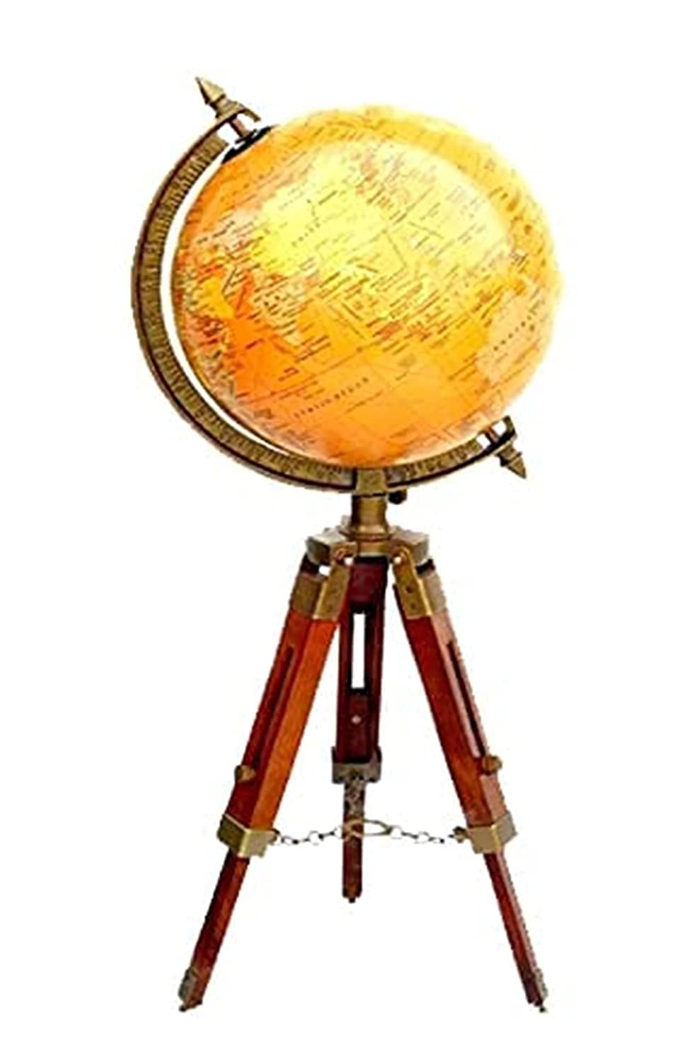 Antique Nautical Brass World Globe & Map With Tripod Stand Home Studio, Living Room Decoration, For Kids & Students Learning, Pack Of 1