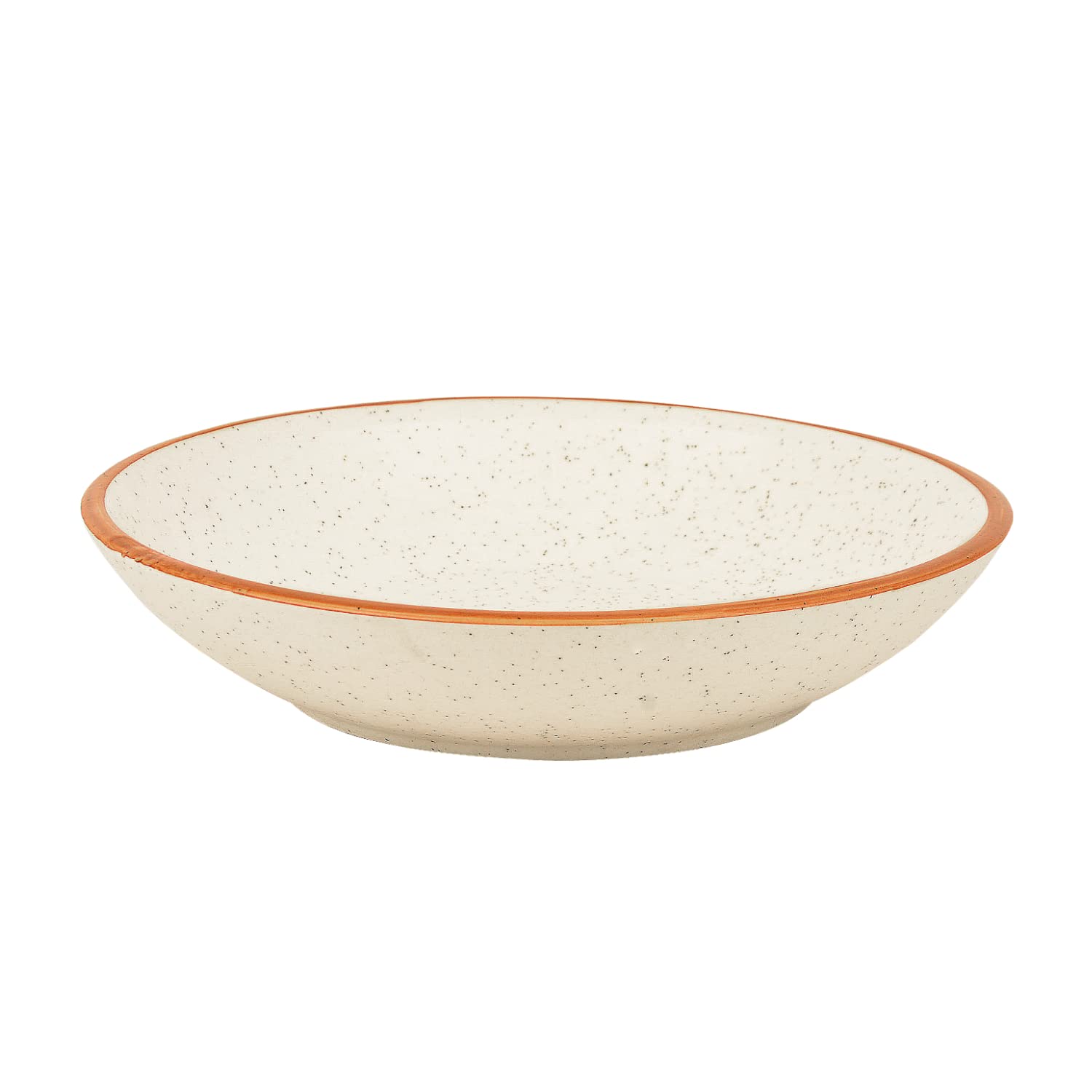 Studio Pottery Matt Finish Ceramic Serving Bowl - Off White & Brown, Diameter – 21 Cm, 500ml | Rice & Salad Bowl - Snack Bowl, Vegetable & Pasta Serving Bowl