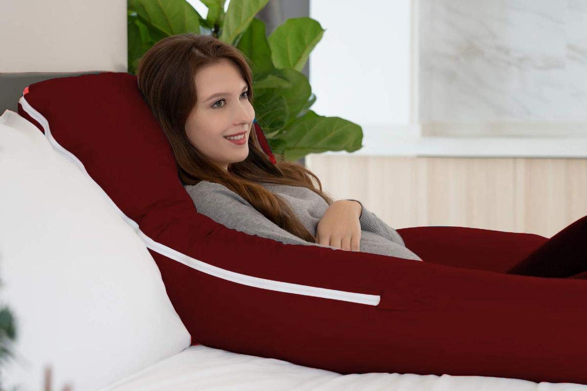 Microfiber Pregnancy Pillow For Pregnant Women, Premium Multipurpose Use - Maroon | 100% Cotton, Zippered Cover, Lightweight, Removable Cover, Full Body Pillow, Soft Pillow - Pack Of 1