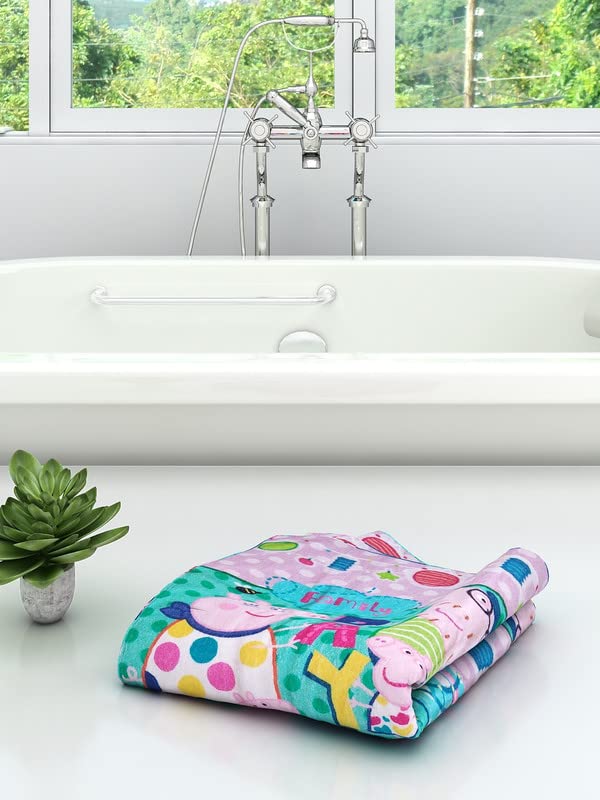 Athom Living Peppa Pig Day Out Kids Bath Towel 350 Gsm | Super Soft, Quick Dry, Highly Absorbent, Lightweight & Durable Towel