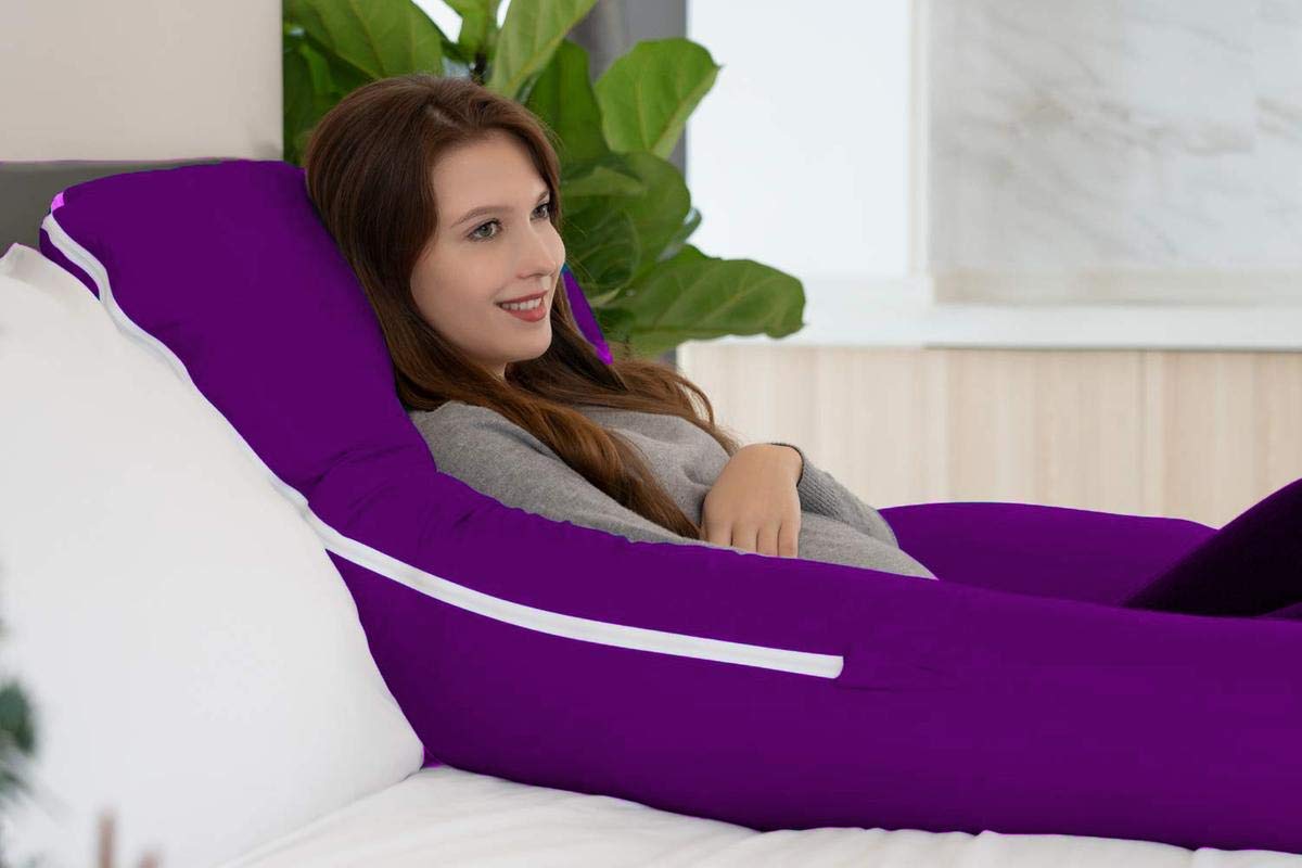 Premium Multipurpose Microfiber Pregnancy Pillow For Pregnant Women - Purple | 100% Cotton, Zippered Cover, Lightweight, Removable Cover, Full Body Pillow, Soft Pillow - Pack Of 1
