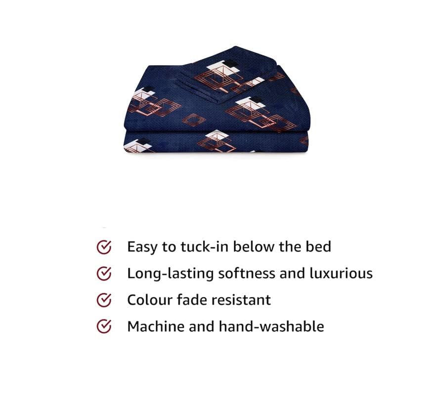 1 Single Bedsheet With 1 Pillow Cover- Blue | 58 X 88 Inches - Premium Forever Modern Style Glace Cotton Bedsheet | Floral Luxurious Beautiful Soft Comfort