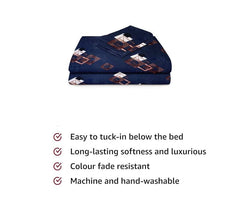 1 Single Bedsheet With 1 Pillow Cover- Blue | 58 X 88 Inches - Premium Forever Modern Style Glace Cotton Bedsheet | Floral Luxurious Beautiful Soft Comfort