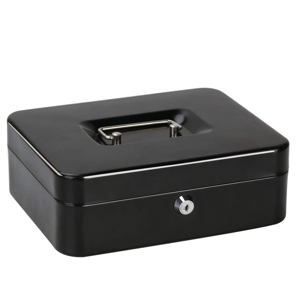 Locking Large Metal Cash Box With Money Tray, Lock Box, Colour - Black, Material - Metal, Special Feature - Portable