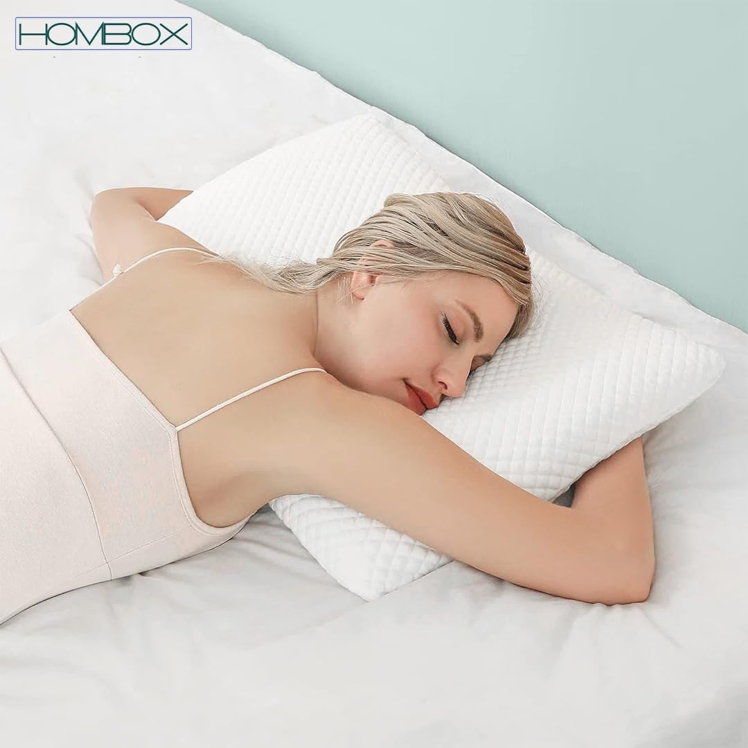 Memory Foam Slim Pillows, Orthopedic Bed Pillow For Sleeping, White, King Size | Ergonomic & Neck Pain Relief, Anti-Slip, Foldable, Breathable, Washable Outer Cover, Adjustable Pillow