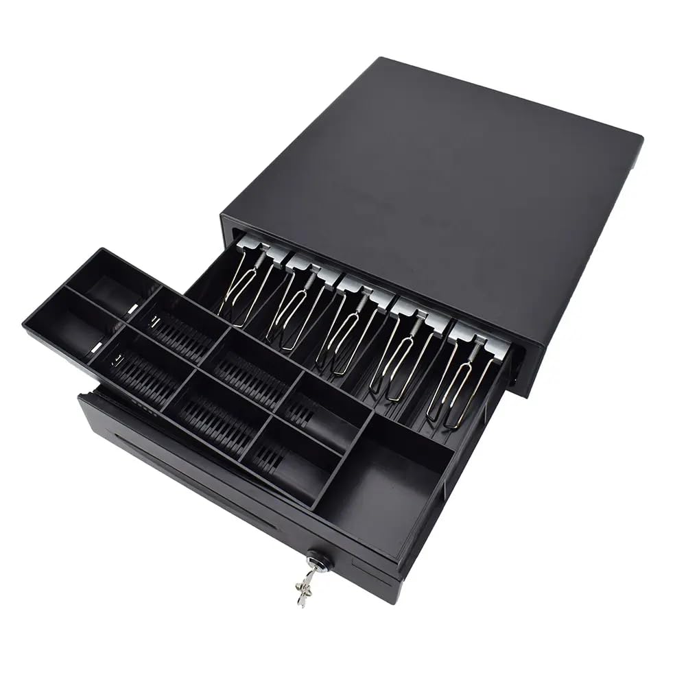 Metal Cash Drawer For Point Of Sale (Pos) System With Removable Coin Cash Tray, 5 Bills, 8 Coins Slots Drawer With Rj11 Interface Key Lock | Colour - Black