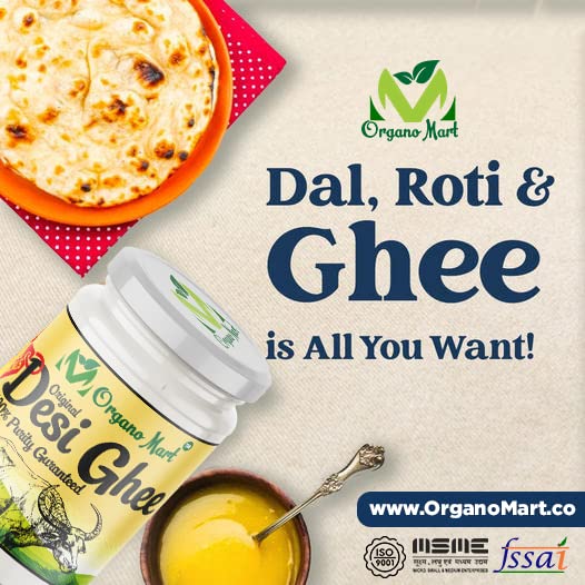 Premium Original Desi Ghee By Organo Mart | Rich Aroma Danedar Ghee Supports Digestion & Immunity Good For Health | (400ml) 13.5 Ounce | Jar Pack