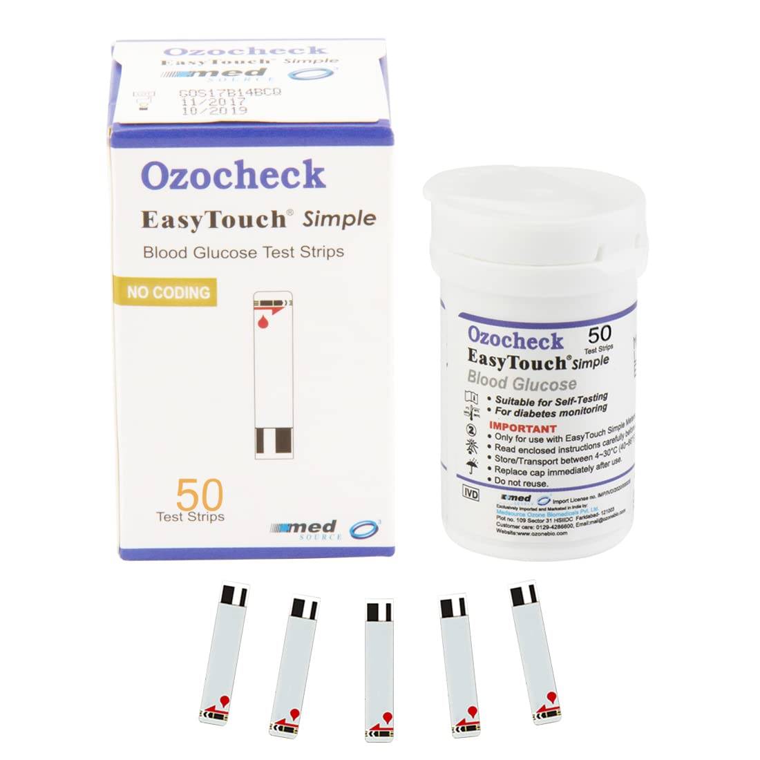 Ozocheck OZET050 Blood Glucose Test Strips | Accurate & Fast Results - Pack of 50 Strips (Only Strips)