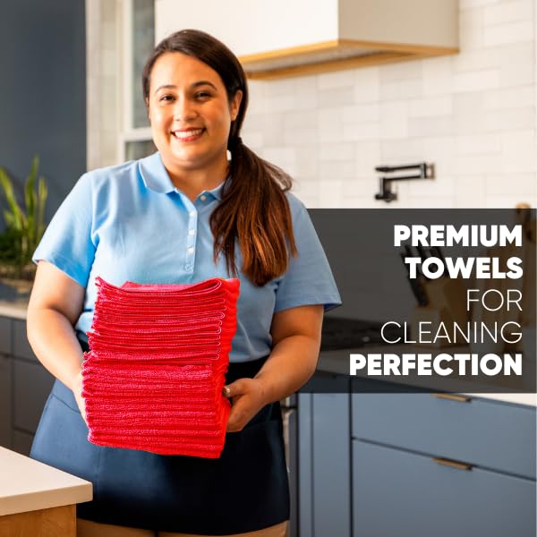 Microfiber Wholesale Buff Pro Multi-Surface Microfiber Cleaning Cloths 400 Gsm | Premium Microfiber Towels For Cleaning, Kitchens & Bathrooms (Red) - Pack Of 12