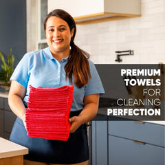 Microfiber Wholesale Buff Pro Multi-Surface Microfiber Cleaning Cloths 400 Gsm | Premium Microfiber Towels For Cleaning, Kitchens & Bathrooms (Red) - Pack Of 12