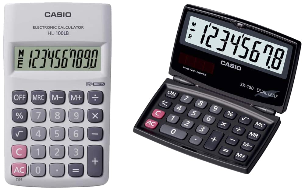 Casio SX-100-W Portable Calculator With Foldable Design & Casio HL-100LB Portable Calculator, 10 Digit Display