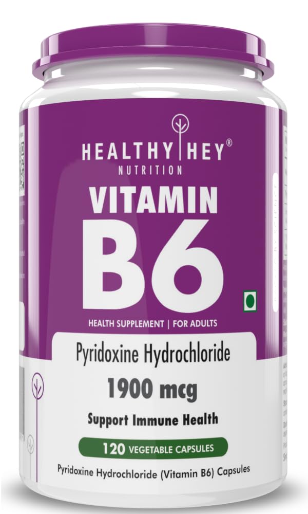 Healthyhey Nutrition Vitamin B6 Pyridoxine , Supports Immune Health | 120 Veg Capsules , 200gm 0.4lbs