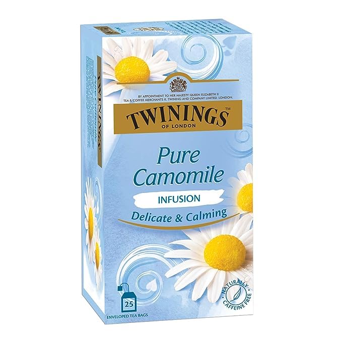 Twinings Pure Green Tea + Pure Camomile Tea - Green & Herbal Infusion Two Tea Combo Pack Of 2 | Caffeine Free Herbal Tea For Anxiety & Stress Relief - 25 Teabags Each