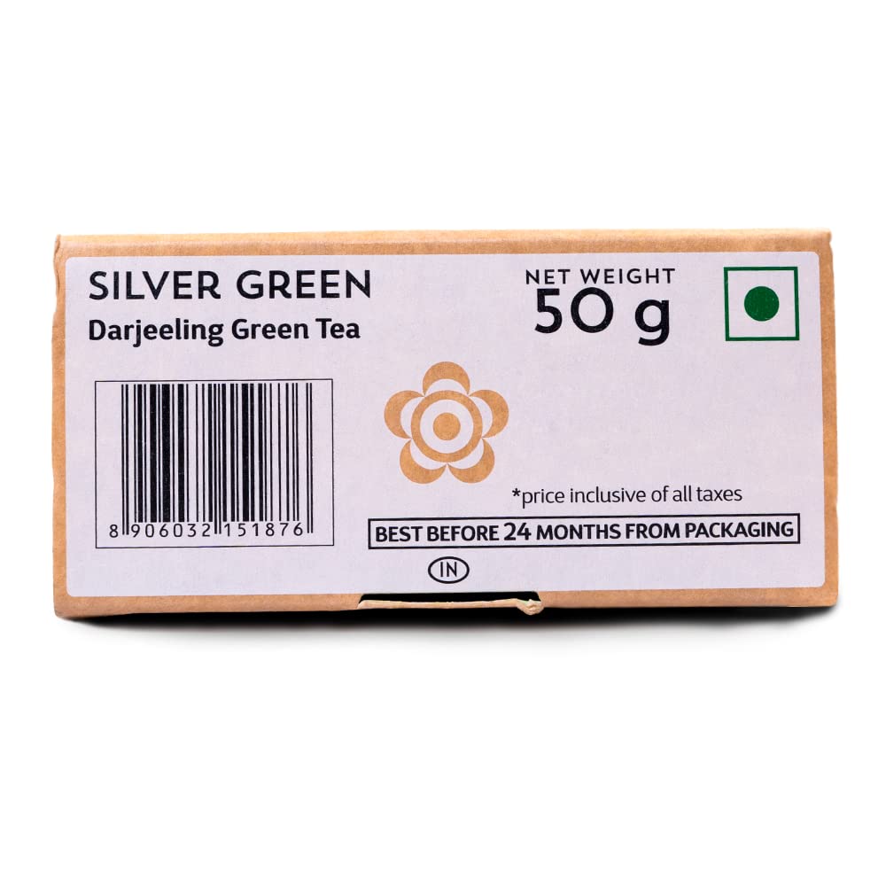 Makaibari Tea Treasures Silver Green Darjeeling Green Tea - 50gm, 1.7 Ounce, 25 Pyramid Tea Bags | USDA Certified Premium Loose Long Leaf Green Tea - Low Caffeine Loose Leaves