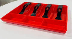 Abs Plastic Cash Drawer, 4 Cash & 3 Coin Organizer For Supermarket, 7 Slot, 32.2 X 3.5 X 24.5 Cm, Colour - Red, Special Feature - Manual Lock