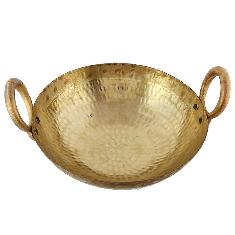 Golden Brass Pital Kadhai Heavy Weight Serving Kadhai - Kadai Cookware, 3 Liters - 12 X24 X8 Centimeters | Non-Toxic