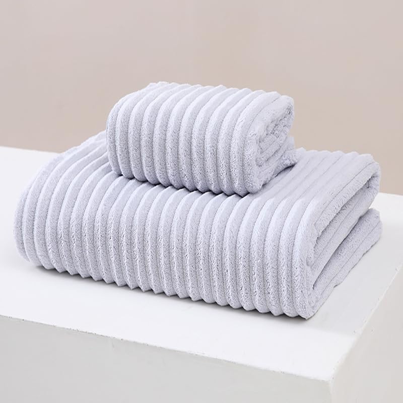 HomeCloud Korean Bath & Face Towel 400 Gsm | Plush Soft & Luxury Towel Set With Hanging Loop | 3x Softer Than Cotton Towels | Set Of 2 (Grey)