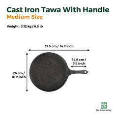 Pre-Seasoned Black Cast Iron Cookware Set - Fry Pan 25 Cm, 1.6 Liters + Tawa 25.7 Cm | Kitchen Cooking Combo Pots & Pans Set Of 2 Pcs - Naturally Nonstick