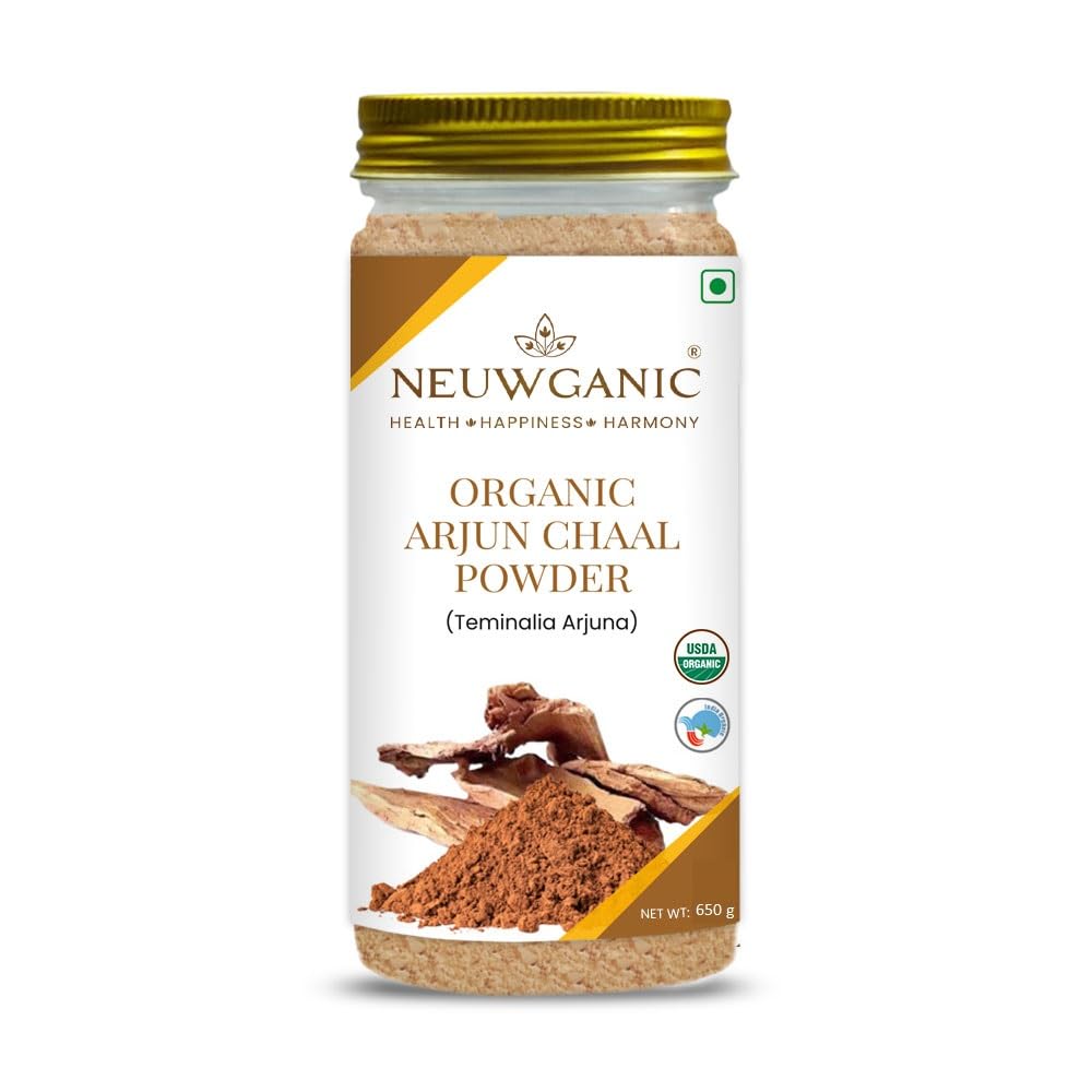 Neuwganic Organic Arjun Chaal Powder, India Organic & Usda Organic Certified, Promotes Good Cholesterol, Arjun Powder | 650gm 1.4lbs