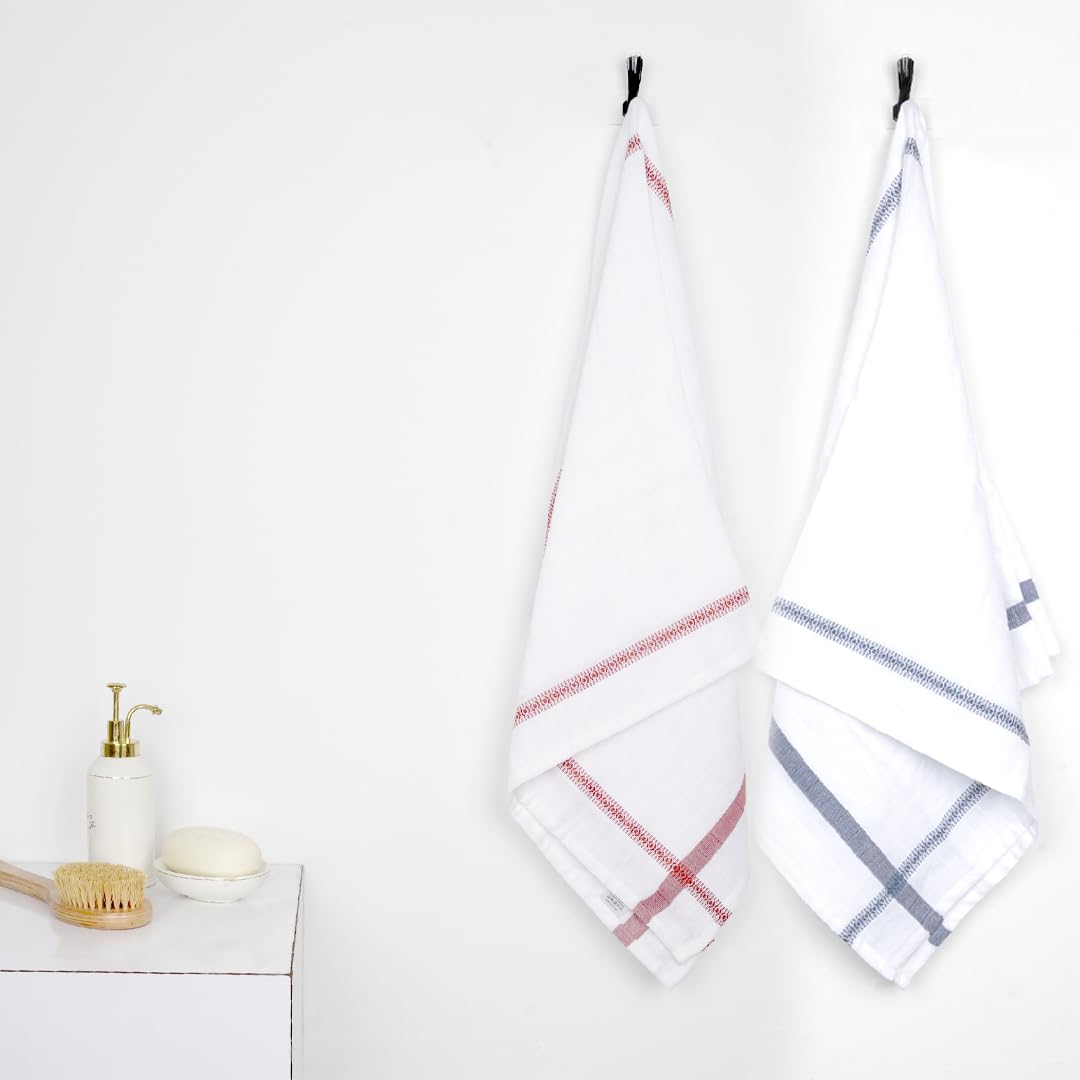 Thirsty Towel By Doctor Towels 600 Gsm | Double Cloth Cotton Bath Towel Quick Dry, Super Soft, High Absorbent | Red - Blue (Pack Of 2)