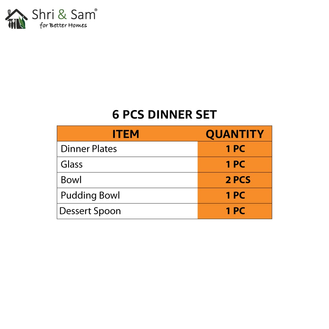 Stainless Steel Delight Solid Dinner Set Of 6 Pieces, Silver | 1 Dinner Plate+ 1 Glass+ 2 Bowls+ 1 Pudding Bowl+ 1 Dessert Spoon