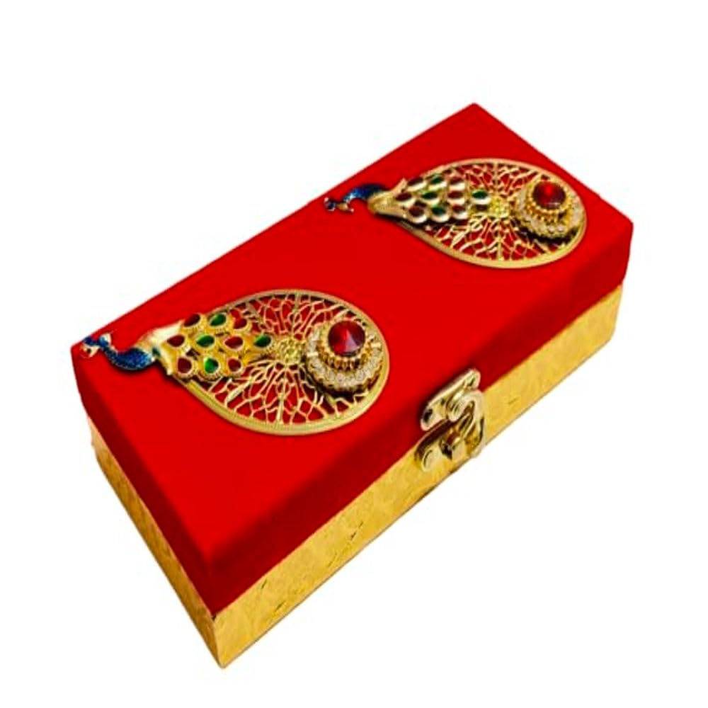 Handmade Multipurpose Box, Cash Box, Gaddi Box, Jewellery Box, Shagun, Gift Box Shagun, Colour - Red, Material - Wood