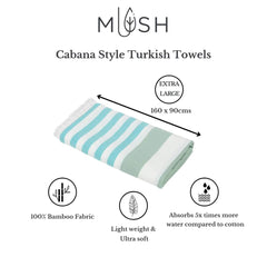 Mush Extra Large Cabana Style Turkish Towel 280 Gsm | 100% Bamboo Bath Towel - Xl Size | Ultra Soft, Feather-Light & Quick Dry Travel Towel For Beach, Pool (Turquoise & Green)