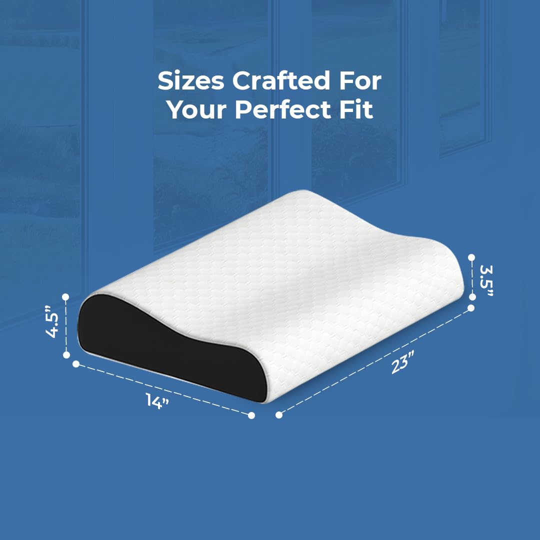 Memory Foam Cervical Neck Pillow, For Pain Relief, King Size - 23 X 14 X 4.5 Inch | Improves Posture & Spinal Alignment, Neck & Shoulder Pain Relief | White Jacquard Cover - Pack Of 1