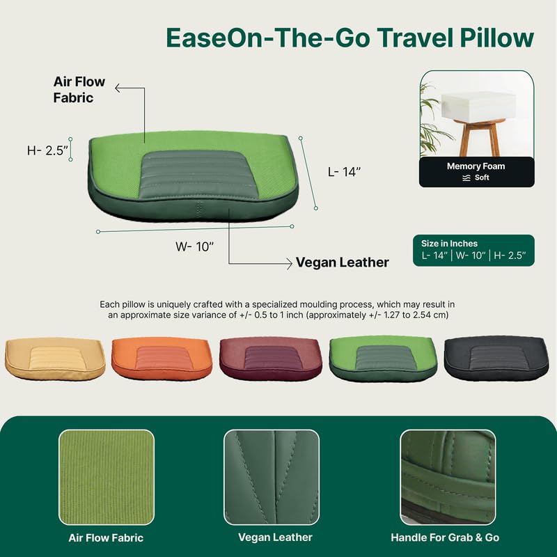 Orthopaedic Premium Memory Foam Pillow, Lumbar Chair Seat Cushion, Green - 14 L X 10 W X 2.5 H Inch | Multiples Uses, Portable, Removable Cover, Safe & Therapeutic Comfortable Pillow