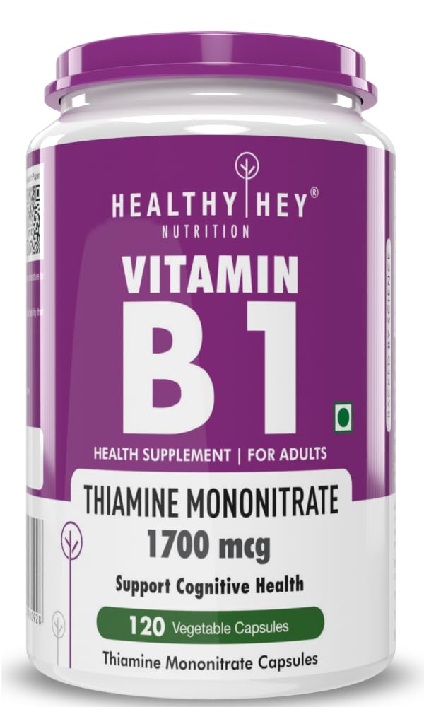 Healthyhey Nutrition Vitamin B1 Thiamine Mononitrate 1700mcg | 120 Veg Capsules, 200gm 0.4lbs