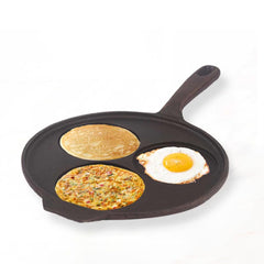 Pre-Seasoned Black Cast Iron Uttapam Tawa - 3 Pit, 23cm, 9 Inch, 1.6 Kg | Induction Friendly, Naturally Nonstick, 100% Pure & Toxin-Free, No Chemical Coating