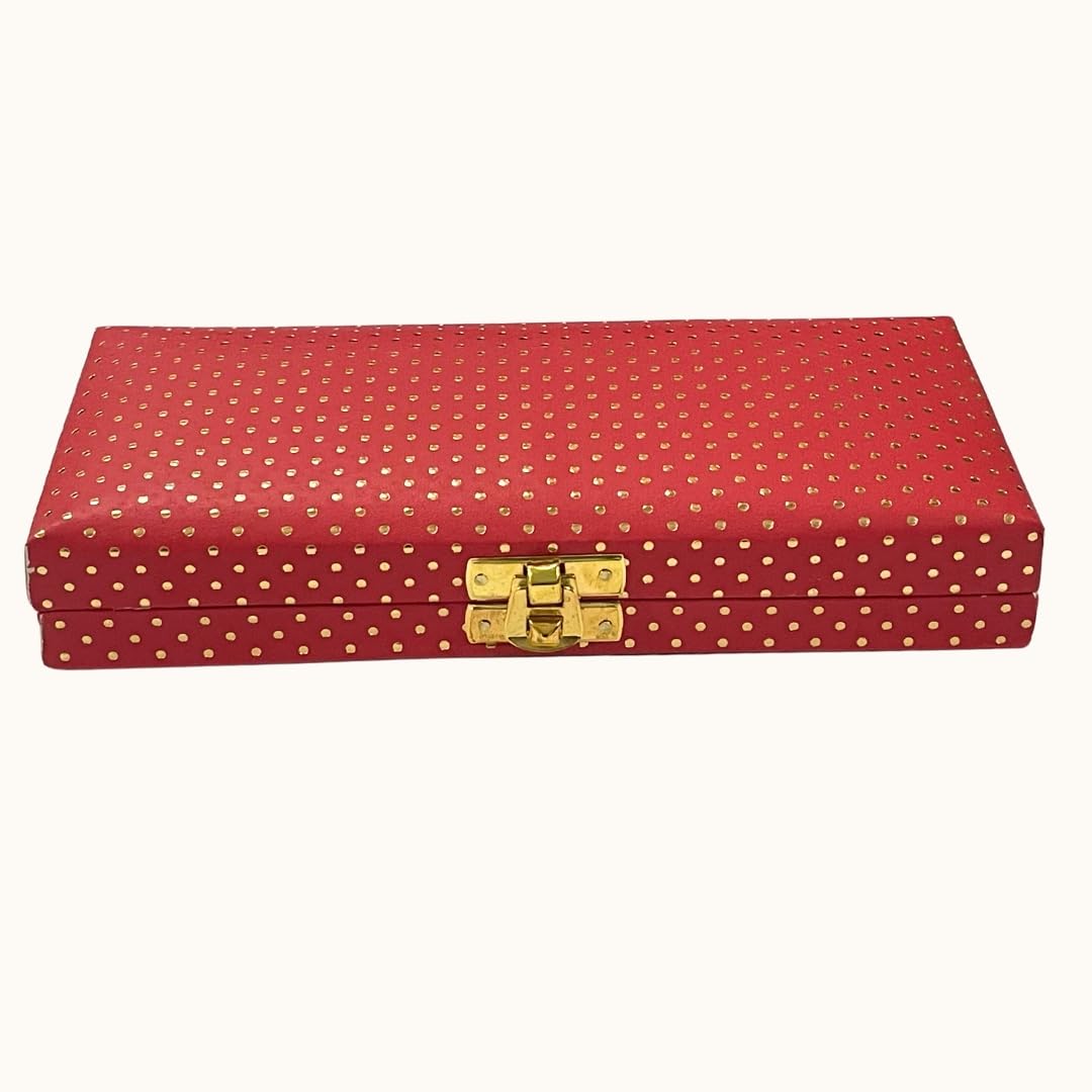 Decorative Shagun Cash Gift Box For Money Gaddi, Jewellery, Gifting Sagan Wedding Occasion, Dot Pattern, Leatherette Finish Rectangle Shape, Colour - Red