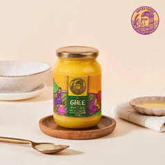 Organic A2 Cow Desi Ghee By Amyra Farms | Nutrient Rich Natural & Healthy Handcrafted Bilona Ghee Good For Glowing Skin | (300ml) 10.1 Ounce | Jar Pack