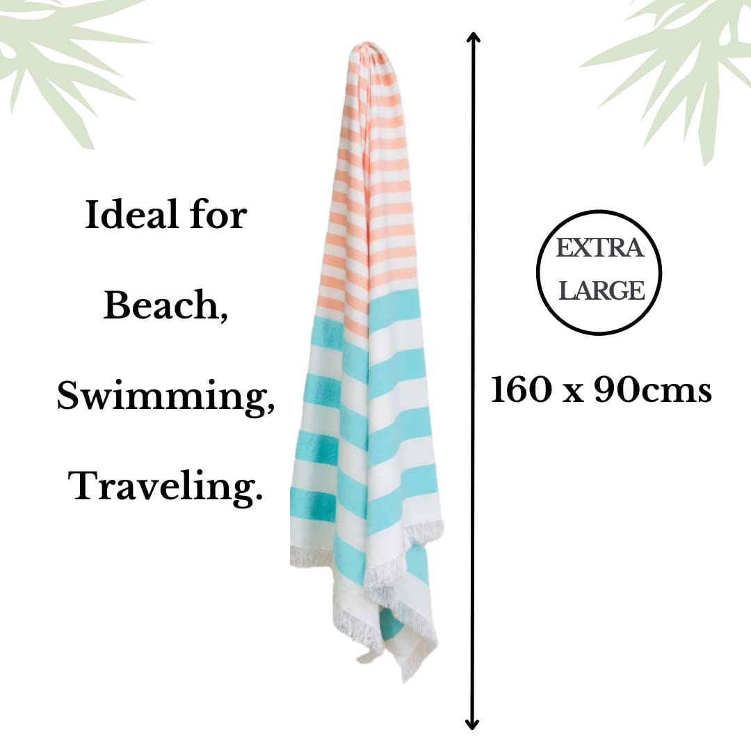 Mush 100% Bamboo Extra Large Bath Towels 700 Gsm | Ultra Soft, Absorbent, Quick Dry Bath Towel For Men & Women (Light Green-Grey & Peach-Turquoise)- Pack Of 2