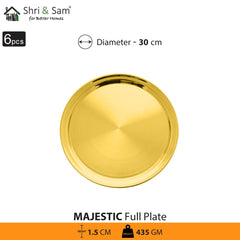 Majestic High Grade Stainless Steel Full Plate With Gold PVD Coating - Set Of 6 Pieces | Easy To Clean & Dishwasher Safe