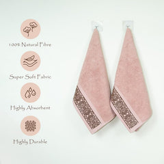 Rangoli 100% Cotton Fibre 2 Hand Towels 400 Gsm | Highly Durable & Absorbent Towel | Skin-Friendly & Quick Drying Luxury Towels (Peach) - Pack Of 2