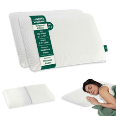 Thin Pillow For Sleeping, Orthopedic Cervical Pillow - King Size - 2.5 Inch | Slim Memory Foam Pillow, Slim Pillow For Neck & Shoulder Pain Relief | Medium Firm, Washable Cover - Pack Of 2