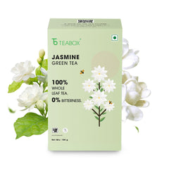 Teabox Jasmine Green Tea - 100gm, 3.5 Ounce | Made With 100% Whole Leaf - Natural Jasmine Flowers Sourced From Madurai | Low Caffeine, 0% Bitterness