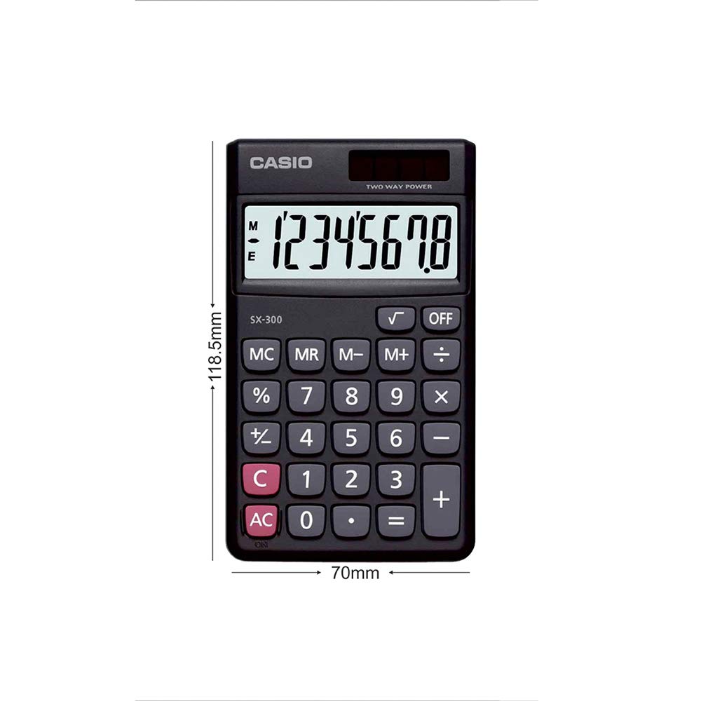 Casio Sx-300-w Portable Calculator | Pocket Size Calculator - For Any Warranty, Solar Cell Powers Calculations