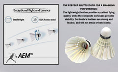 AEM Silvero Badminton Shuttlecock Straight Feather | Pack of 10 , White